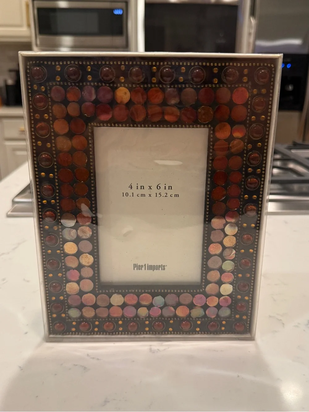 Pier 1 Imports Mosaic 4x6 Picture Frame Amber Copper Beaded Boho NIP
